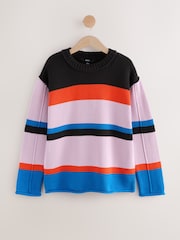 Listra múltipla - Cotton Roll Edge Crew Neck Long Sleeve Jumper - Imagem 1 de 3