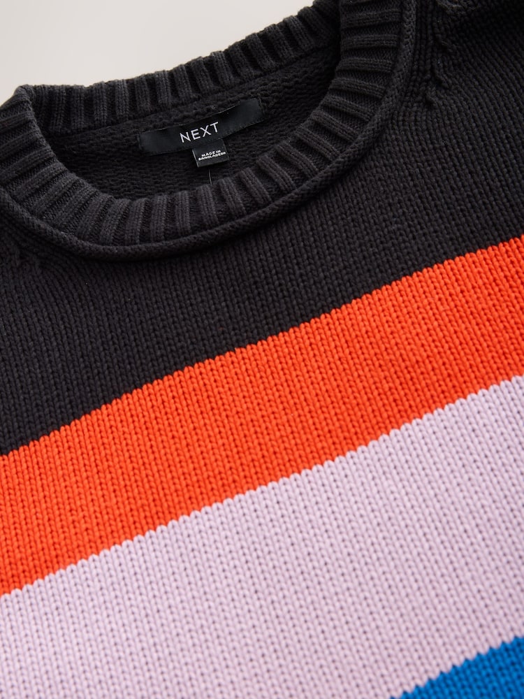Listra múltipla - Cotton Roll Edge Crew Neck Long Sleeve Jumper - Imagem 2 de 3