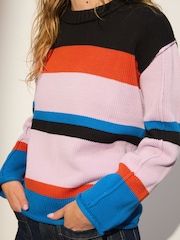 Multi Stripe Cotton Roll Edge Crew Neck Long Sleeve Jumper - Image 4 of 7