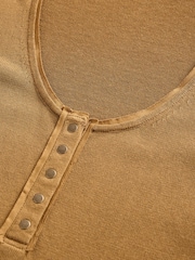 Caqui Verde Oliva - Regata Henley de malha com Linen - Imagem 8 de 8
