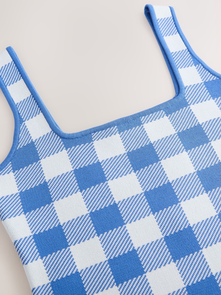 Blau kariert - Gingham Check Co-Ord Knitted Vest Top - Bild 8 von 8