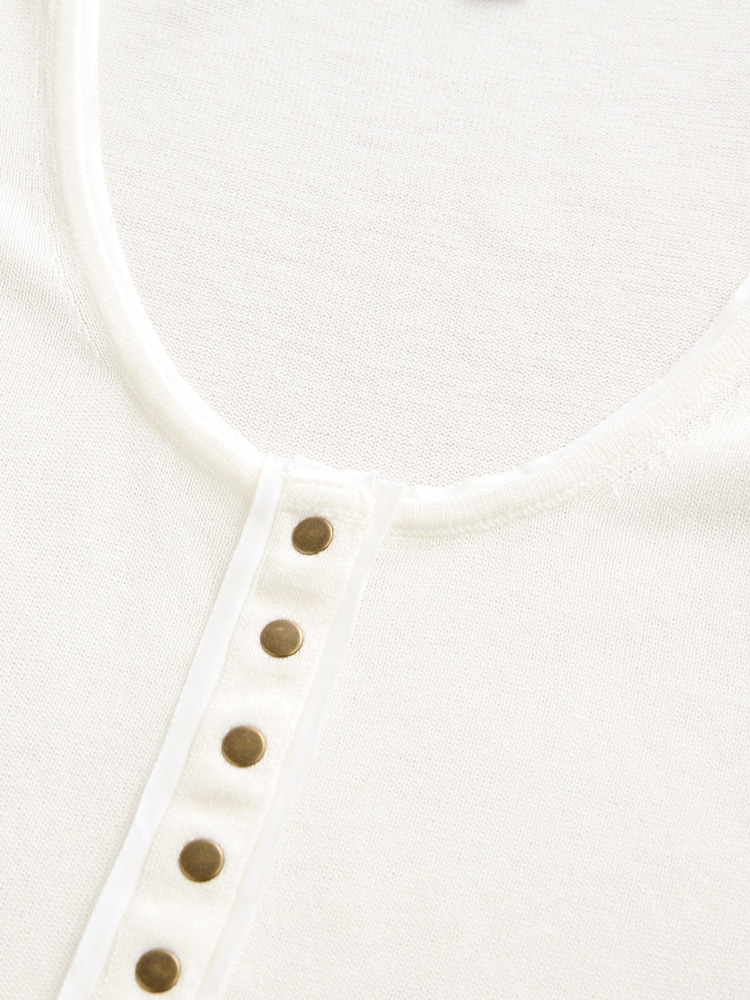 Branco Ecru - Regata Henley de malha com Linen - Imagem 8 de 8