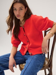 Orange red - Cardigan de cotton com botões e short sleeve - Imagem 1 de 8