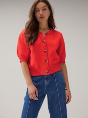 Orange red - Cardigan de cotton com botões e short sleeve - Imagem 2 de 8