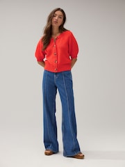 Orange red - Cardigan de cotton com botões e short sleeve - Imagem 3 de 8