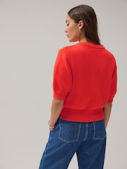 Orange red - Cardigan de cotton com botões e short sleeve - Imagem 4 de 8