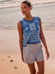Blue Bright Square Crochet Tank with Cotton - Image 1 of 7