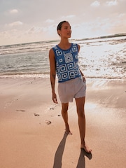Blue Bright Square Crochet Tank with Cotton - Image 2 of 7