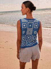 Blue Bright Square Crochet Tank with Cotton - Image 3 of 7