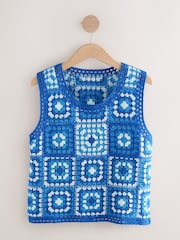 Blue Bright Square Crochet Tank with Cotton - Image 5 of 7