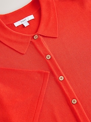 Orange Knitted Collared Short Sleeve Shirt With Linen - Image 3 of 3