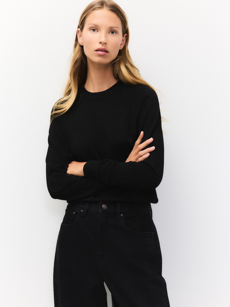 Black Soft Touch Crew Neck Jumper With Cotton - Image 1 of 8