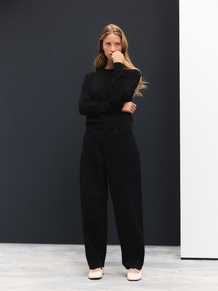 Black Soft Touch Crew Neck Jumper With Cotton - Image 2 of 8