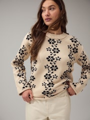 Mono Flower Print - Cotton Roll Edge Crew Neck Long Sleeve Jumper - Imagem 3 de 8