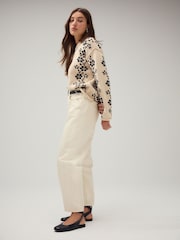 Mono Flower Print - Cotton Roll Edge Crew Neck Long Sleeve Jumper - Imagem 4 de 8