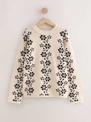 Mono Flower Print - Cotton Roll Edge Crew Neck Long Sleeve Jumper - Imagem 6 de 8