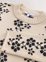 Mono Flower Print - Cotton Roll Edge Crew Neck Long Sleeve Jumper - Imagem 7 de 8