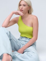 Green Lime Asymmeric One Shoulder Top - Image 1 of 7