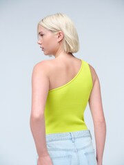 Green Lime Asymmeric One Shoulder Top - Image 3 of 7