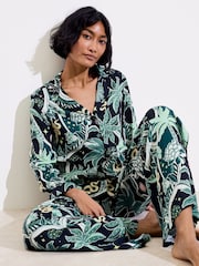 Oliver Bonas Black Disco Jungle Shirt & Trousers Pyjamas Set - Image 1 of 8