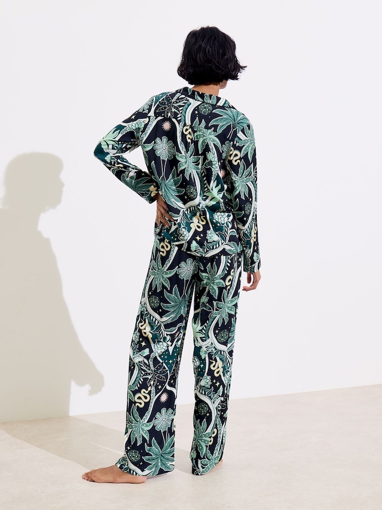 Oliver Bonas Black Disco Jungle Shirt & Trousers Pyjamas Set - Image 2 of 8