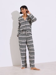 Oliver Bonas Black Wave Shirt & Trousers Pyjamas Set - Image 1 of 7