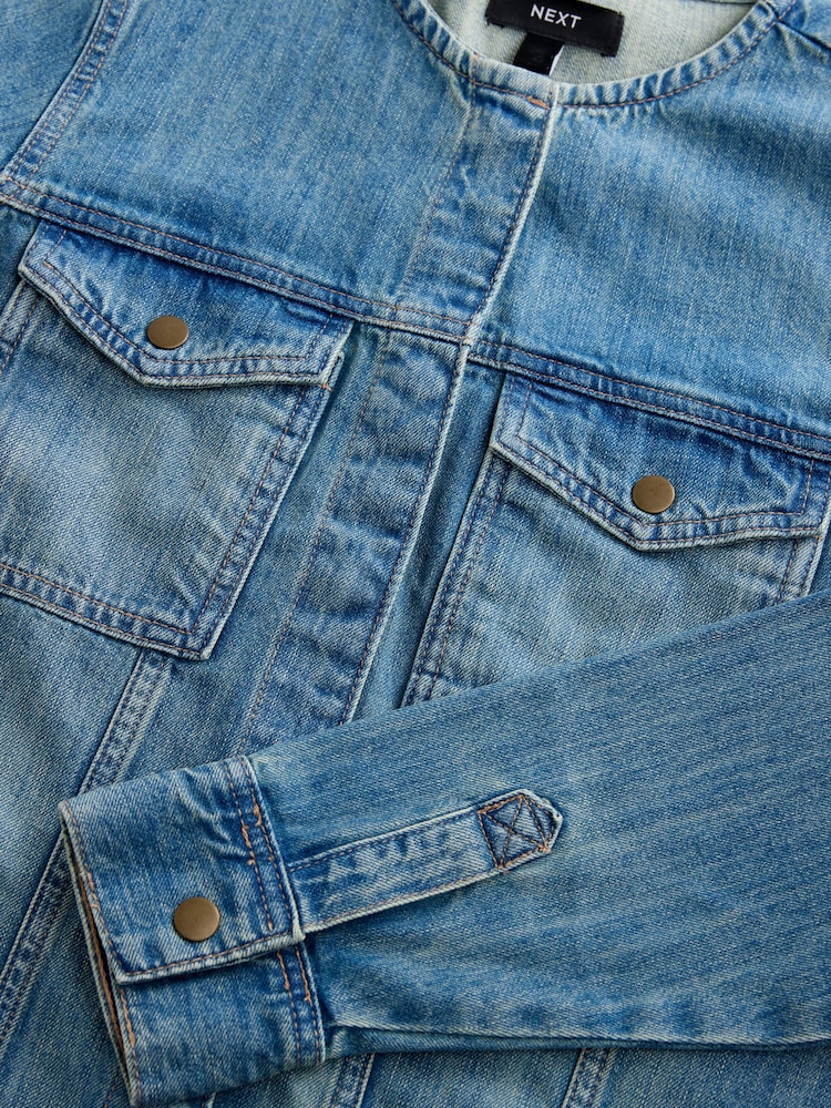 Tinte verde - Minivestido de denim sin cuello de manga larga 100% algodón - Imagen 2 de 3 Tinte verde - Minivestido de denim sin cuello de manga larga 100% algodón - Imagen 2 de 3