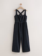 Denim Rinse Corset Culotte Denim Jumpsuit - Image 1 of 4