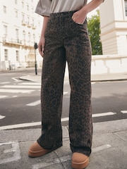 Braun mit Leopardenmuster - Jeans mit weitem Bein - Bild 3 von 8