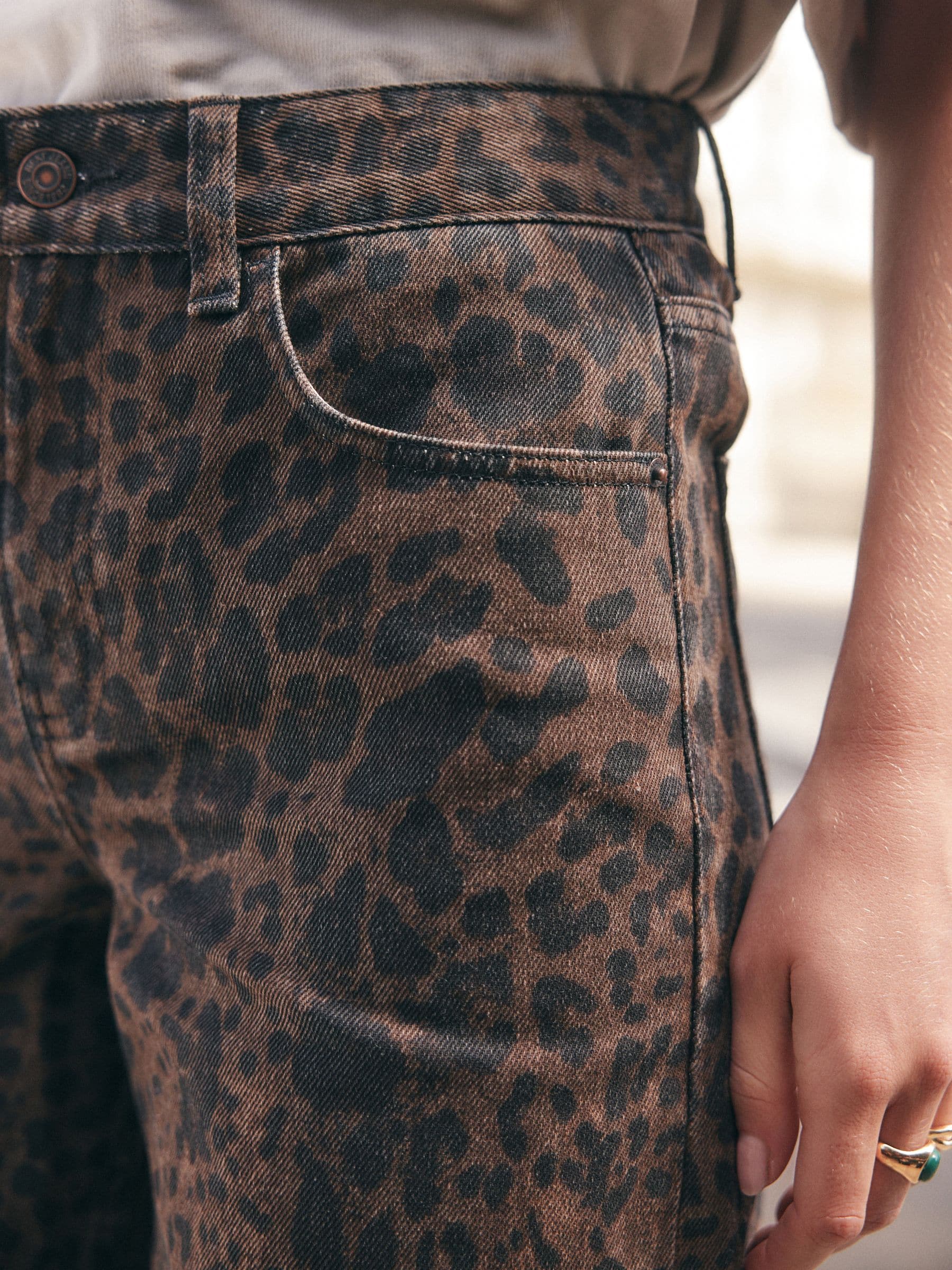 Buy Brown Leopard Print Wide Leg Denim Jeans from Next USA