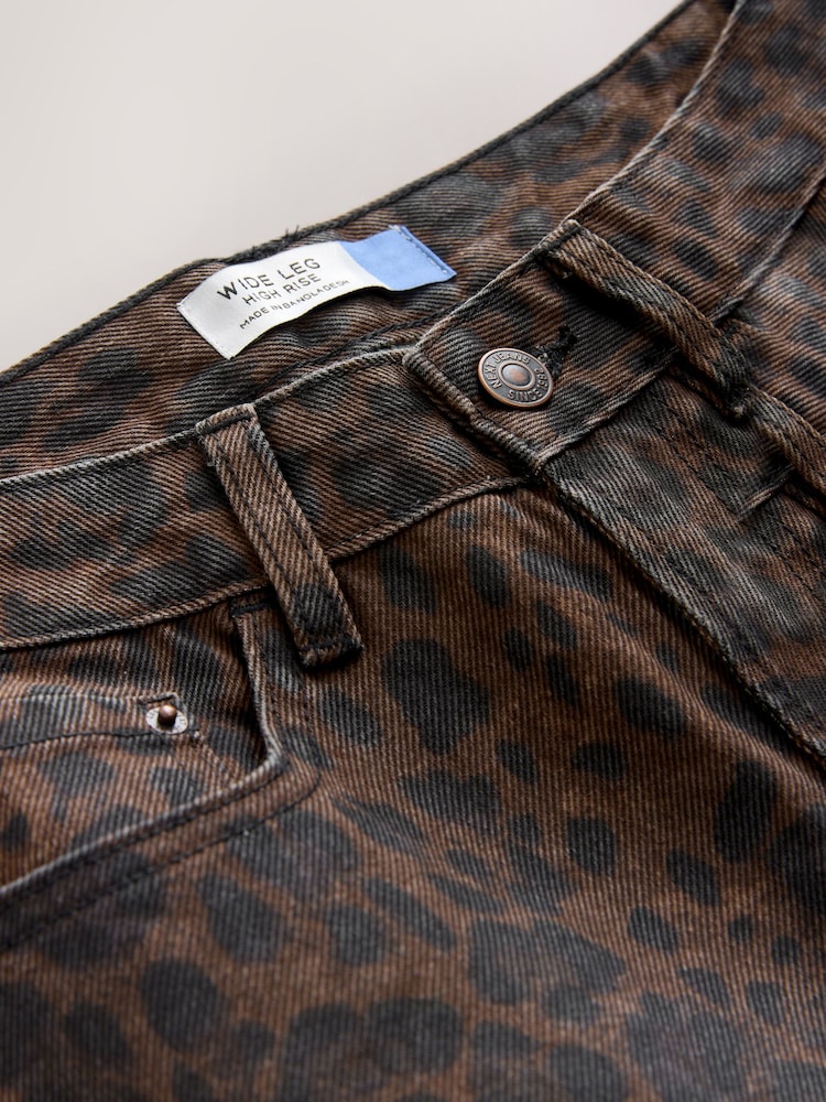 Brown Leopard Print 100% Cotton Hourglass Wide Leg Jeans - Image 9 of 9 Brown Leopard Print 100% Cotton Hourglass Wide Leg Jeans - Image 9 of 9