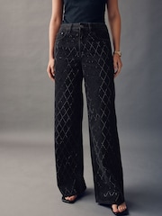 Black Embellished Wide Leg Jeans - Image 1 of 9