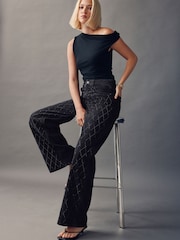 Black Embellished Wide Leg Jeans - Image 2 of 9