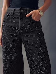 Black Embellished Wide Leg Jeans - Image 6 of 9