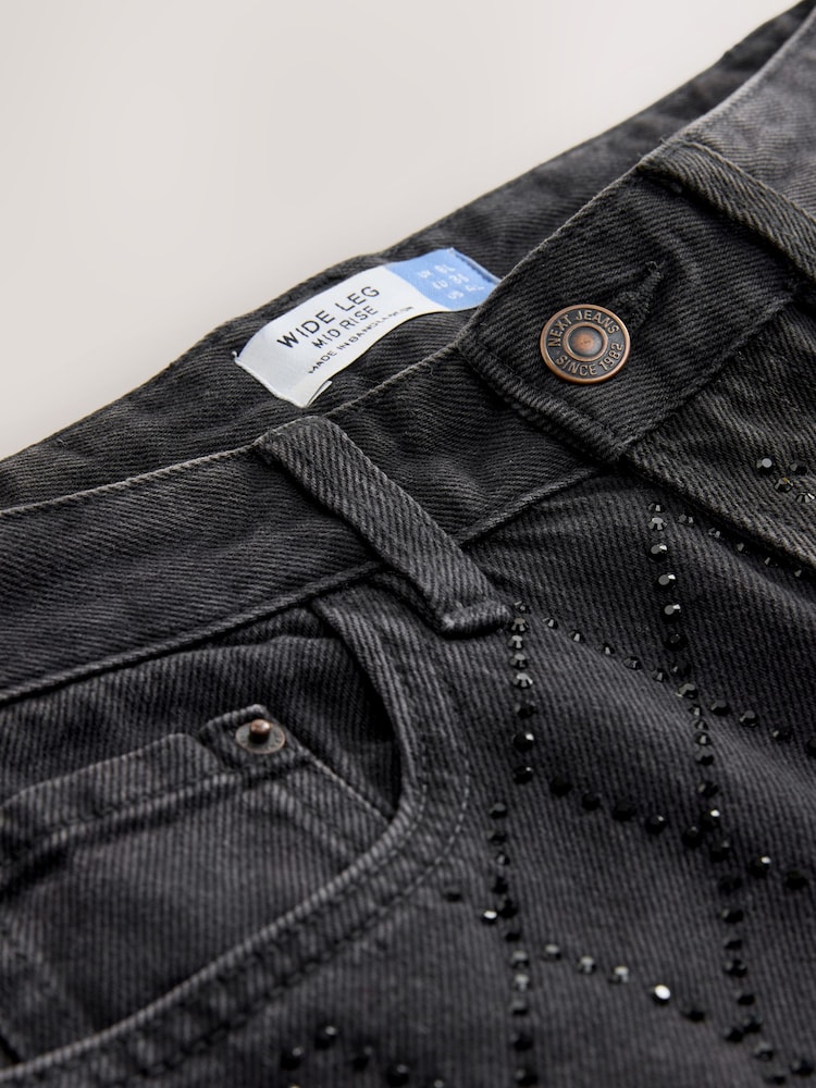 Black Embellished Wide Leg Jeans - Image 9 of 9