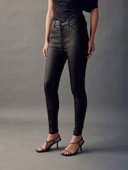 Chocolate Brown Coated Denim Skinny Jeans - Image 3 of 9