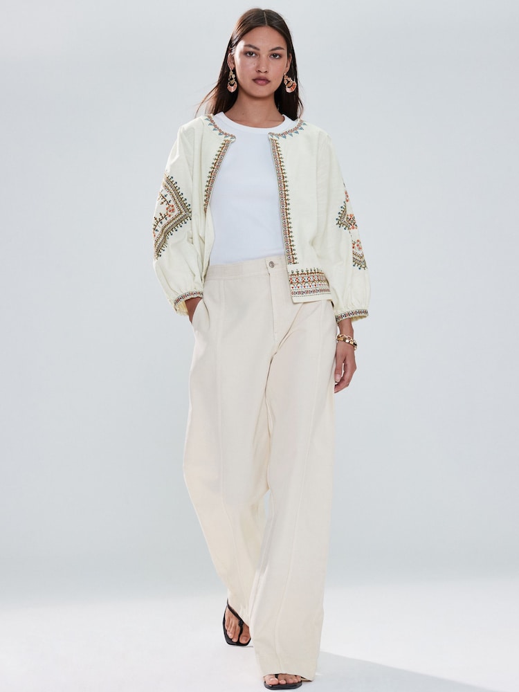 Butter Yellow Seam Front Wide Leg Jeans - Image 1 of 5 Butter Yellow Seam Front Wide Leg Jeans - Image 1 of 5