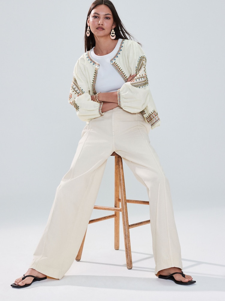 Butter Yellow Seam Front Wide Leg Jeans - Image 2 of 5 Butter Yellow Seam Front Wide Leg Jeans - Image 2 of 5
