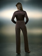 Chocolate Brown Velvet Cord Patch Pocket Wide Leg Jeans - Image 4 of 6