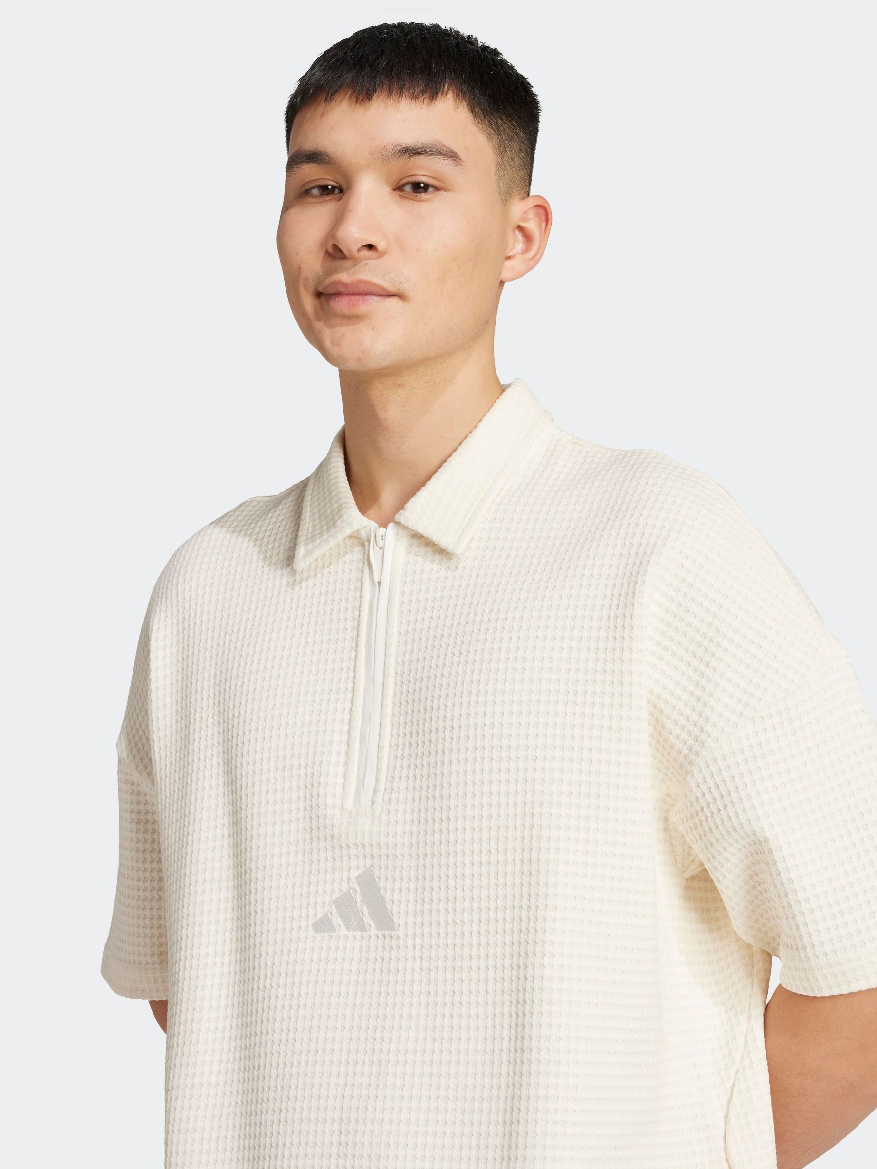 Buy adidas White All Szn Waffle Knit Half Zip Polo Shirt