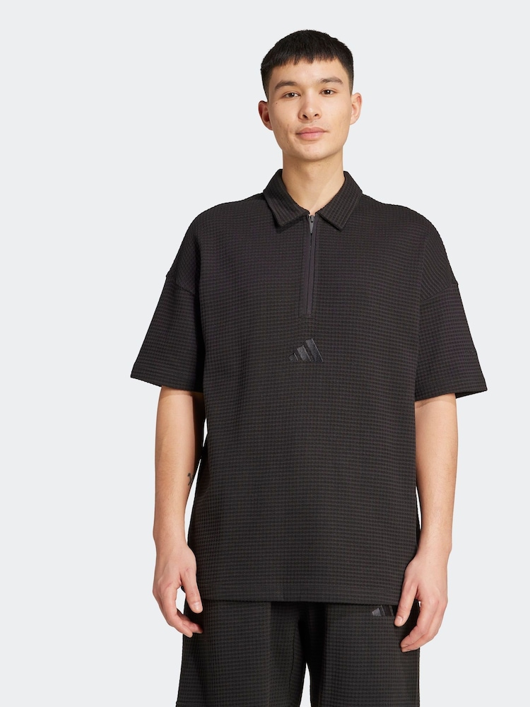 adidas Black adidas All SZN Waffle Knit Half-Zip Polo - Image 1 of 1