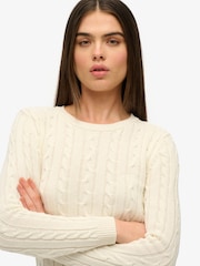 Superdry Cream Essentials Slim Cable Knit Crew Neck 100% Cotton Jumper - Image 3 of 5