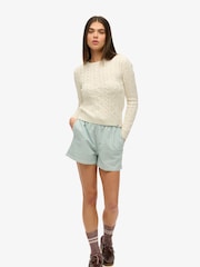 Superdry Cream Essentials Slim Cable Knit Crew Neck 100% Cotton Jumper - Image 4 of 5