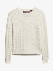 Superdry Cream Essentials Slim Cable Knit Crew Neck 100% Cotton Jumper - Image 5 of 5