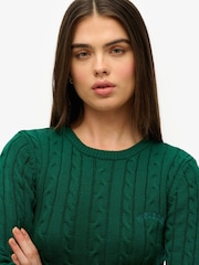 Superdry Green Essentials Slim Cable Knit Crew Neck 100% Cotton Jumper - Image 3 of 5