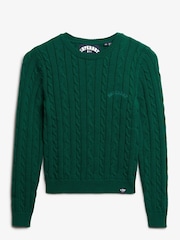 Superdry Green Essentials Slim Cable Knit Crew Neck 100% Cotton Jumper - Image 5 of 5