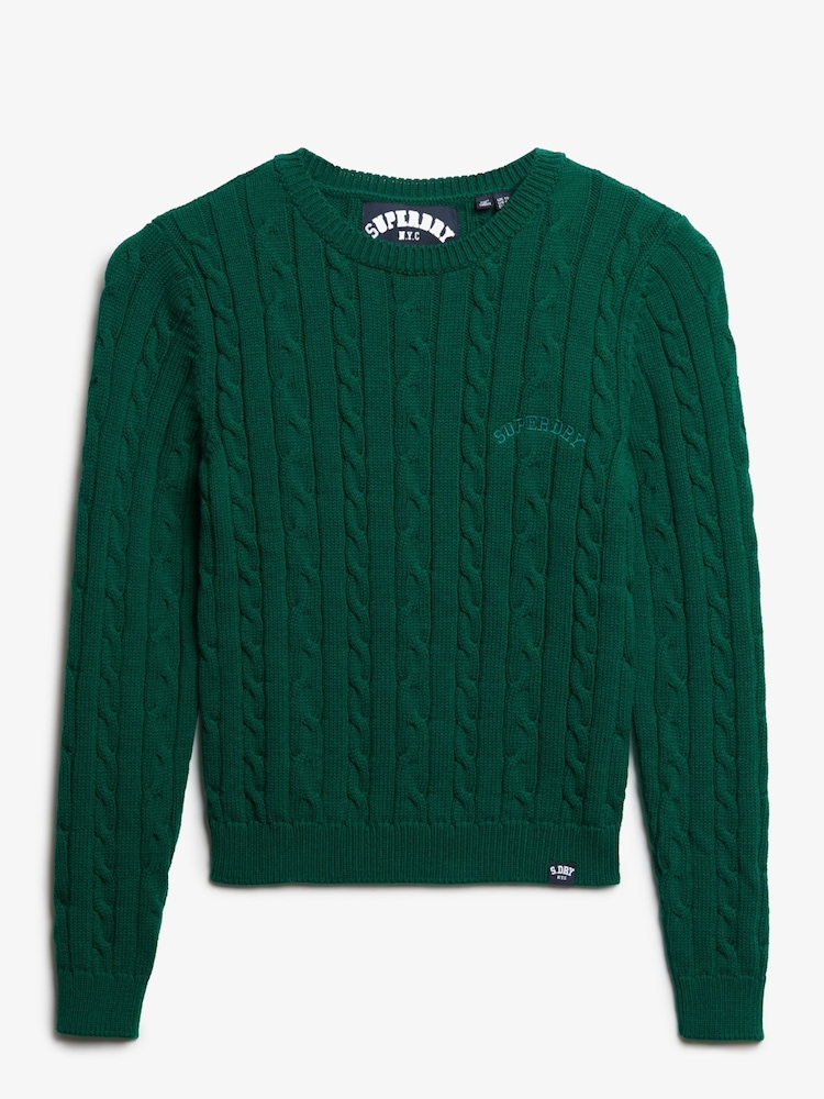 Superdry Green Essentials Slim Cable Knit Crew Neck 100% Cotton Jumper - Image 5 of 5