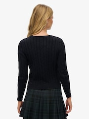 Superdry Navy Essentials Slim Cable Knit Crew Neck 100% Cotton Jumper - Image 2 of 5