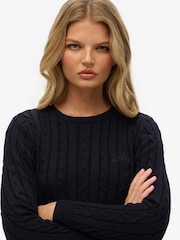 Superdry Navy Essentials Slim Cable Knit Crew Neck 100% Cotton Jumper - Image 3 of 5