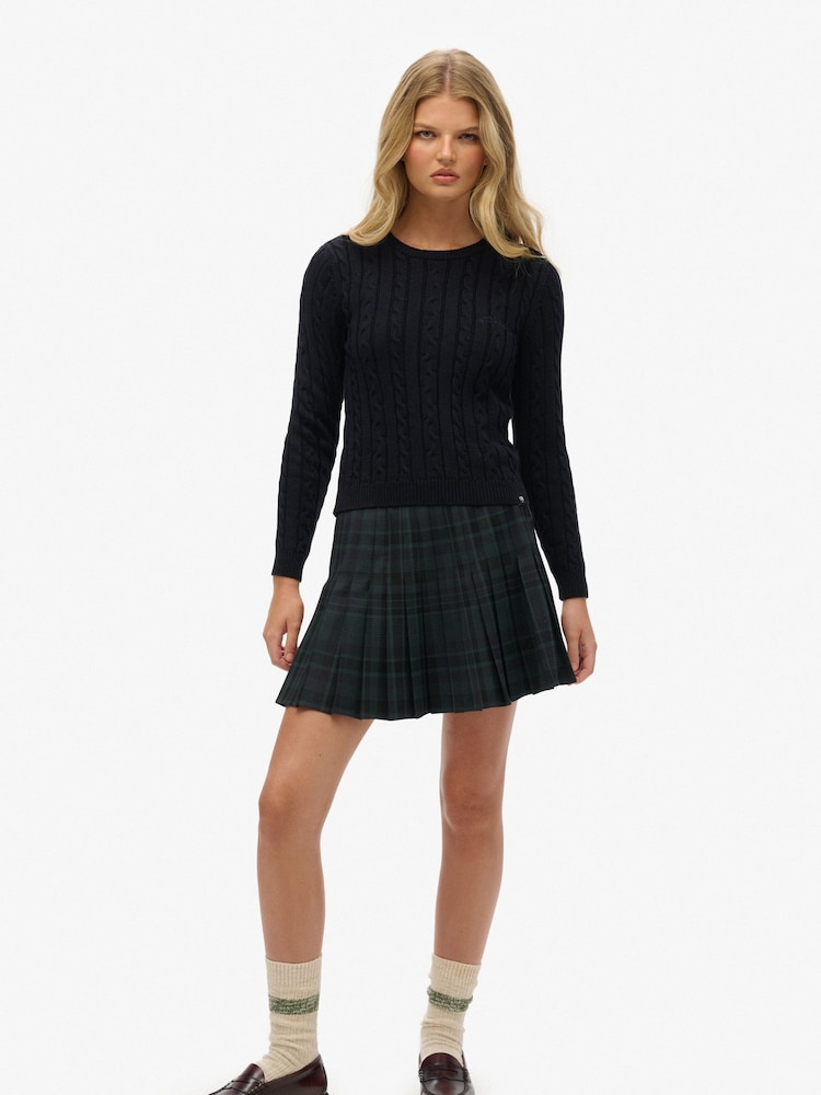 Superdry Navy Essentials Slim Cable Knit Crew Neck 100% Cotton Jumper - Image 4 of 5